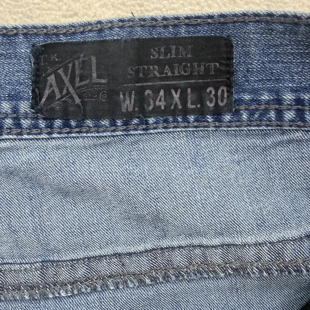 TK Axel‎ Slim Straight Jeans Mens 34x30 Blue Medium Wash Denim Pants Casual